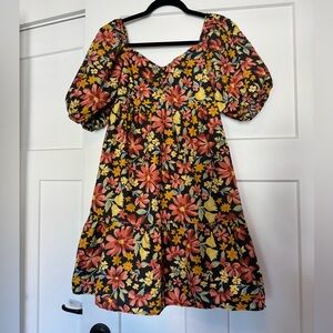 NWOT - Billabong Multicolor Flowers Puff Sleeve Smocked Dress Size XL